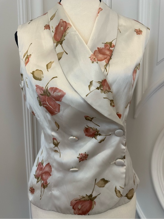 Reformation Tops - Vintage Reformation Style Floral Satin Double Breasted Button Up Sleeveless Vest